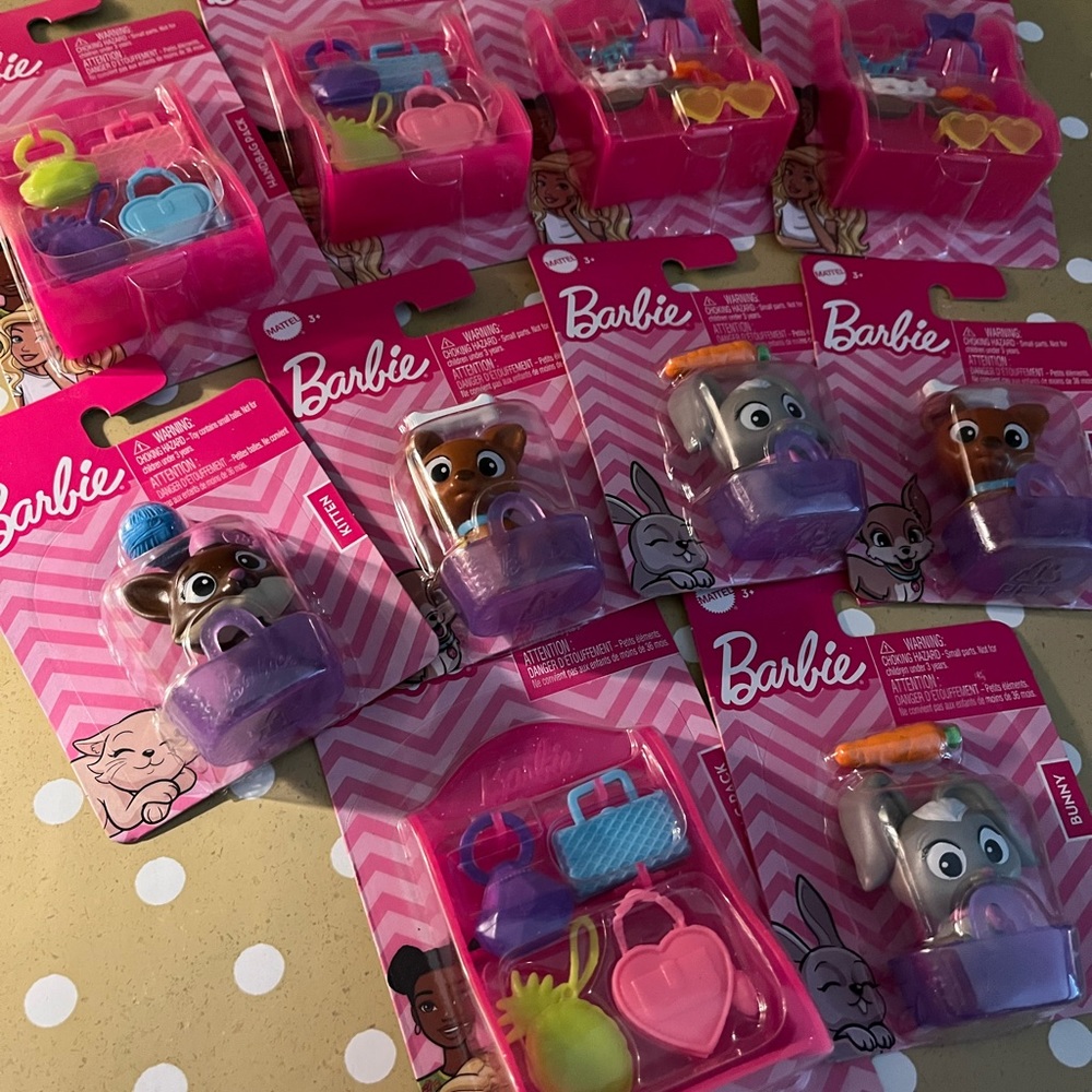 NEW Lot of 10 Barbie Birthday Party Accessories Jewelry Pets New In Package